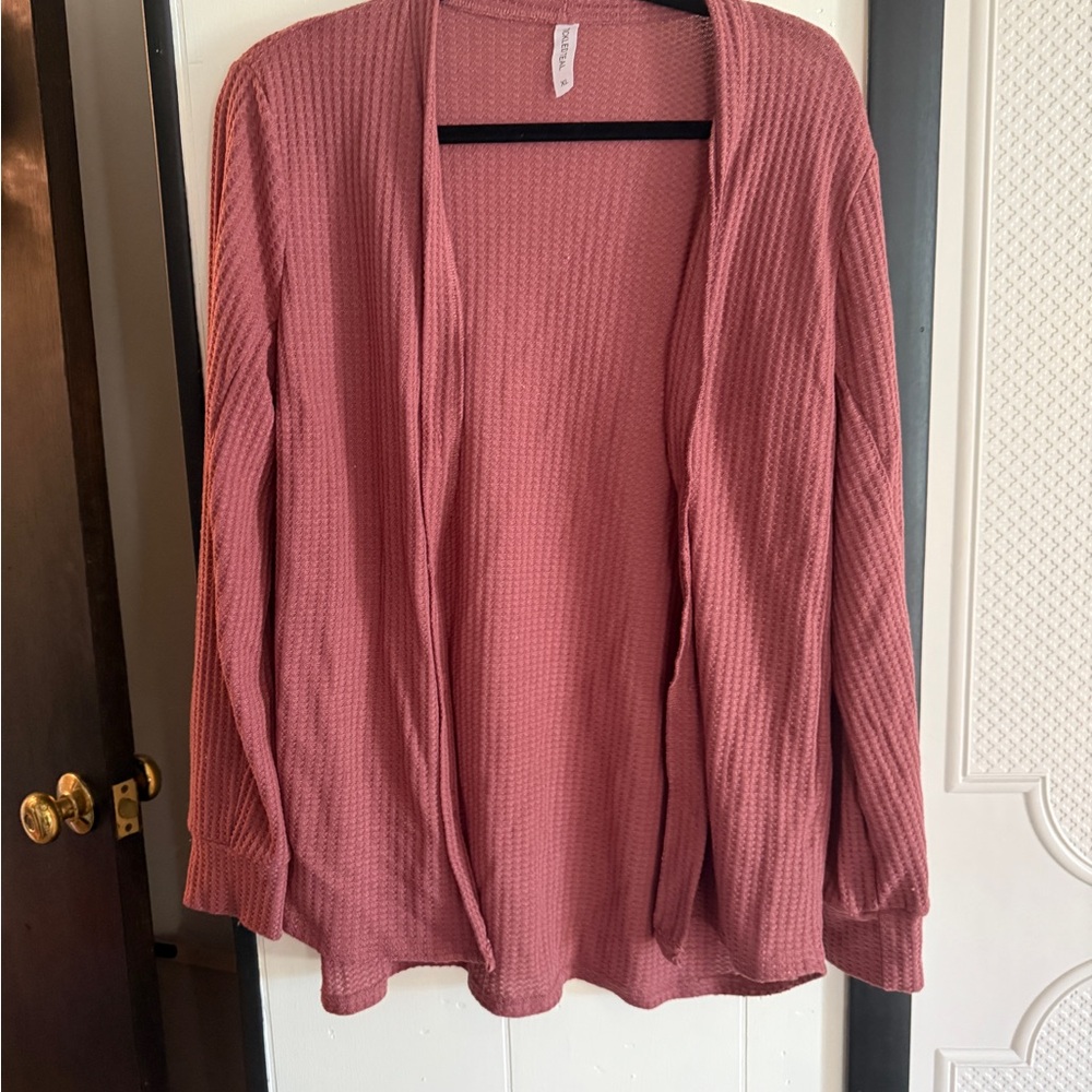 EUC Mauve Waffle Knit Button-Front Cardigan